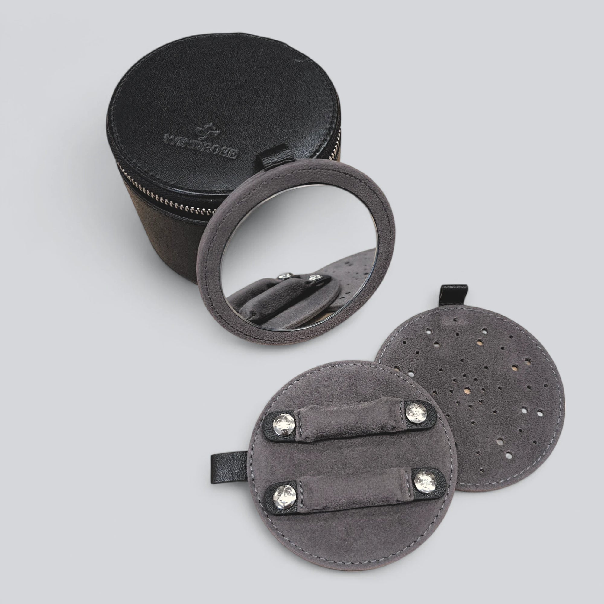 Étui à bijoux rond Nappa / noir (cuir de vachette pleine fleur)