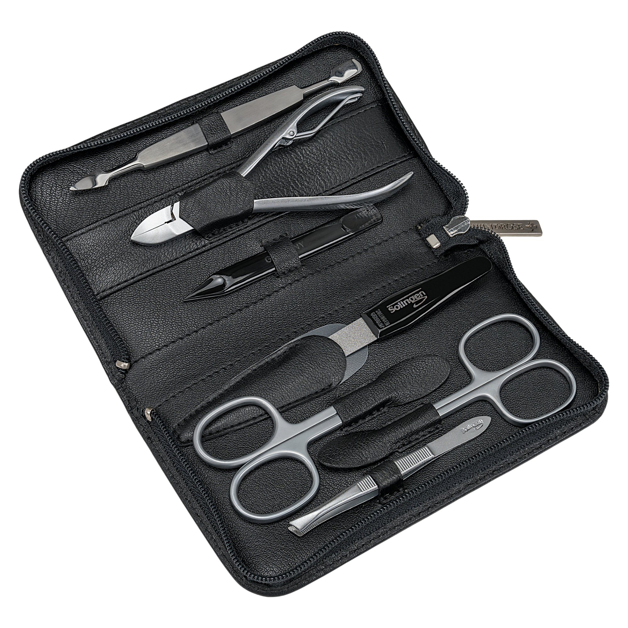 Trousse de manucure 7 pièces Nappa / noir (cuir de vachette pleine fleur)