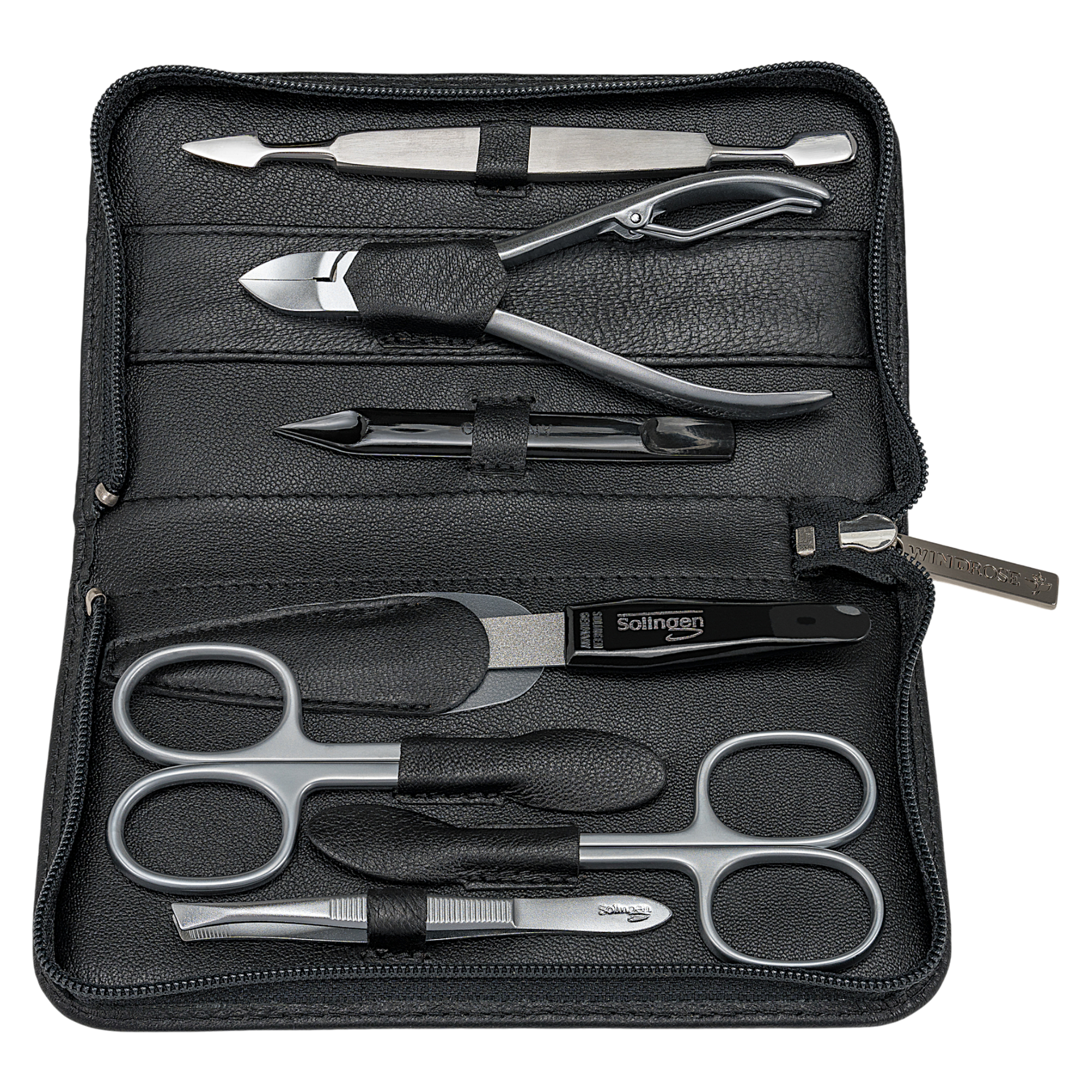 Trousse de manucure 7 pièces Nappa / noir (cuir de vachette pleine fleur)