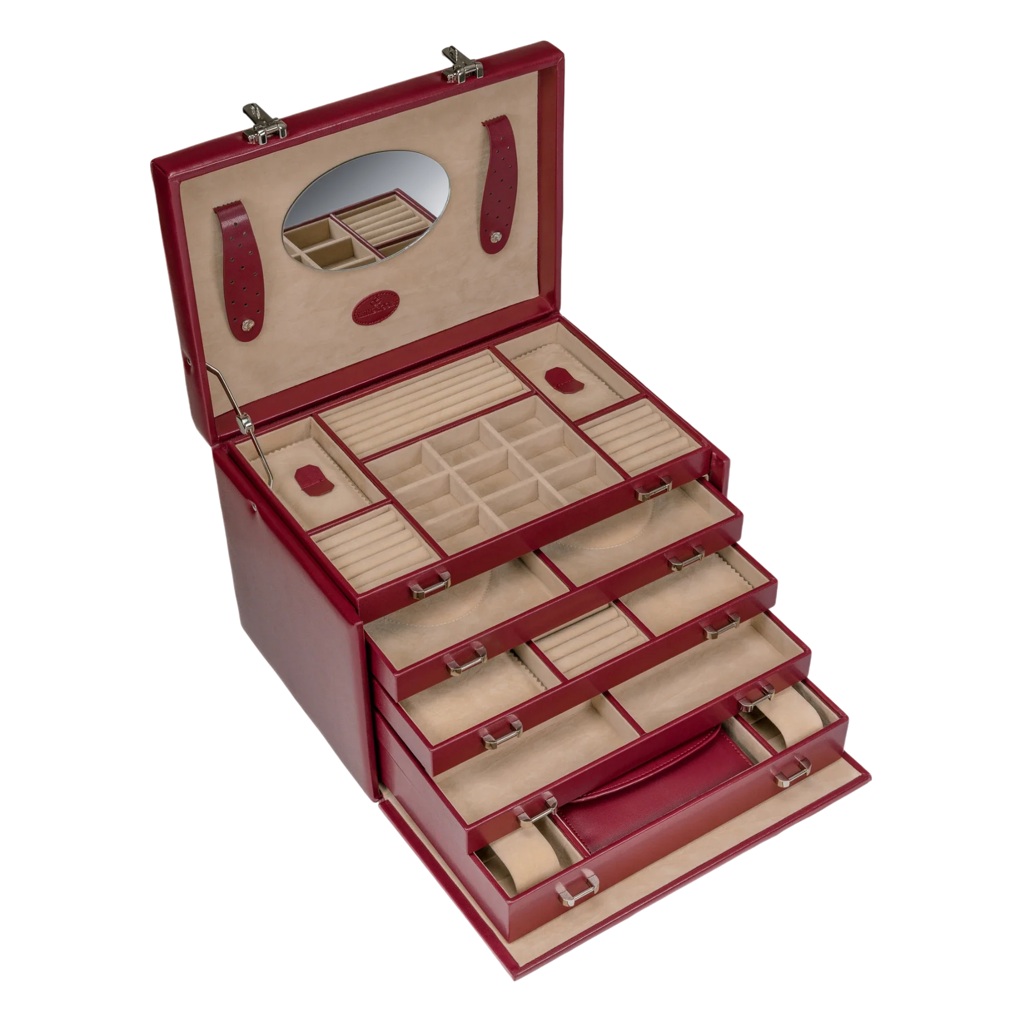 Schmuck-/Uhrenkoffer mit ingerierter Schmucktasche Merino / rot