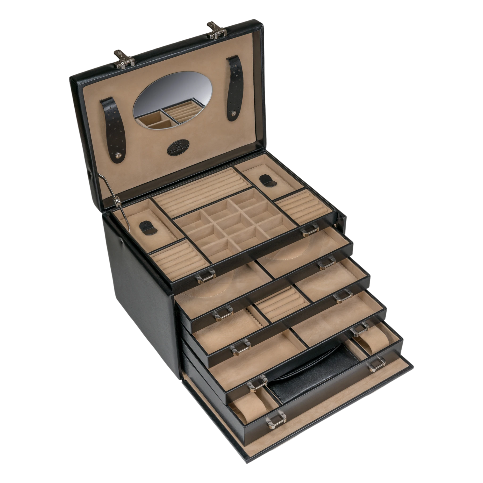 Coffret à bijoux/montres avec pochette à bijoux intégrée Merino / noir