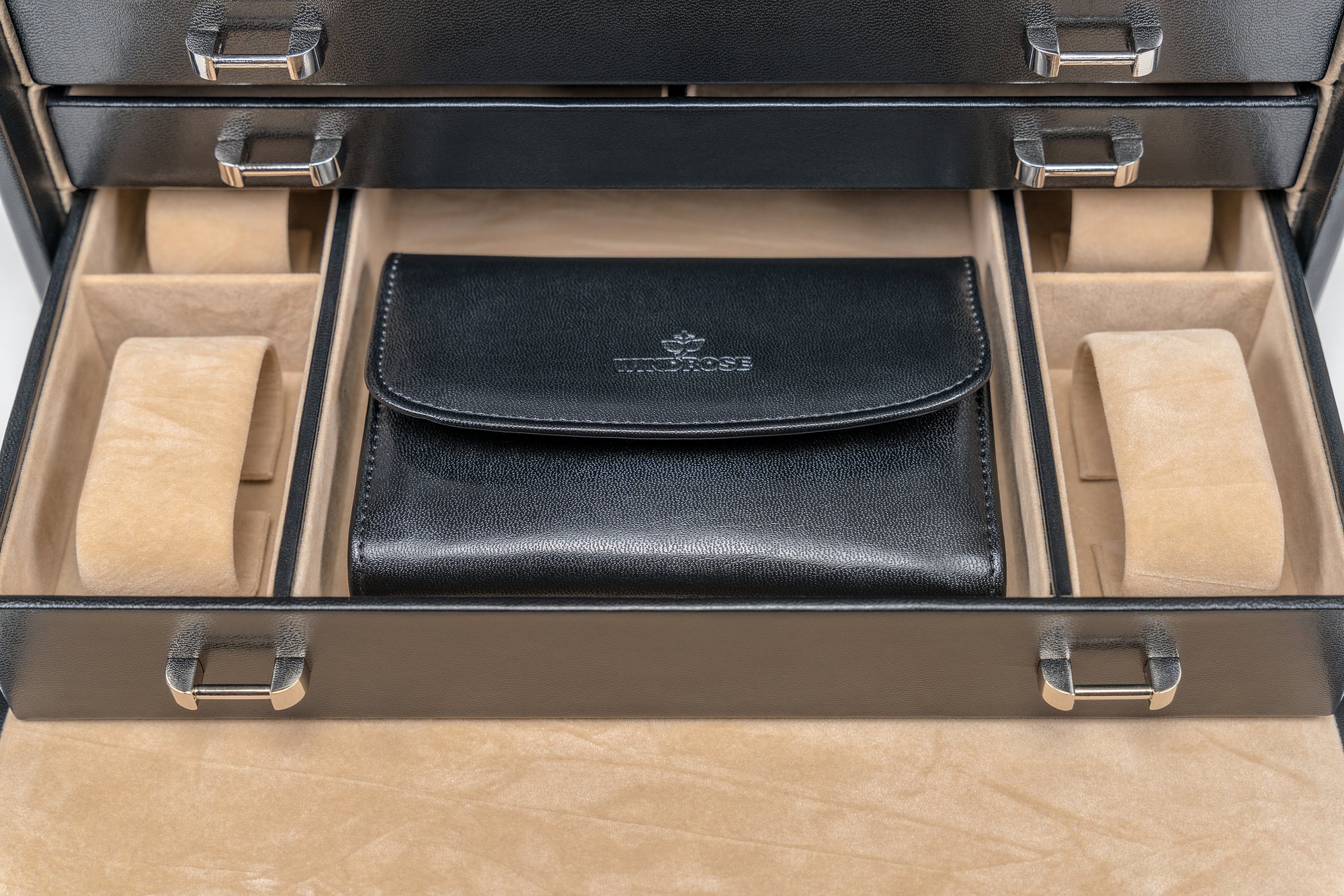 Coffret à bijoux/montres avec pochette à bijoux intégrée Merino / noir