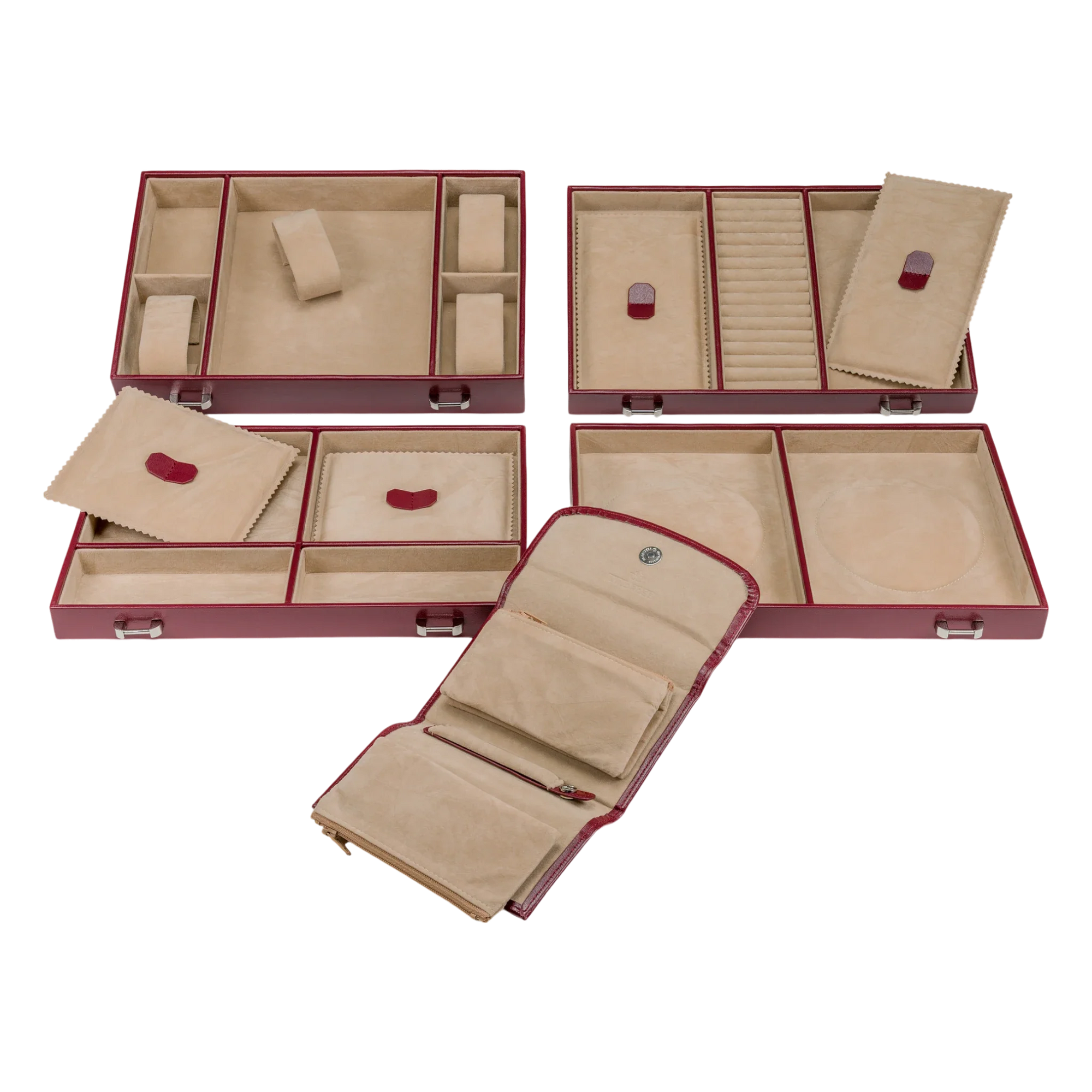 Schmuck-/Uhrenkoffer mit ingerierter Schmucktasche Merino / rot