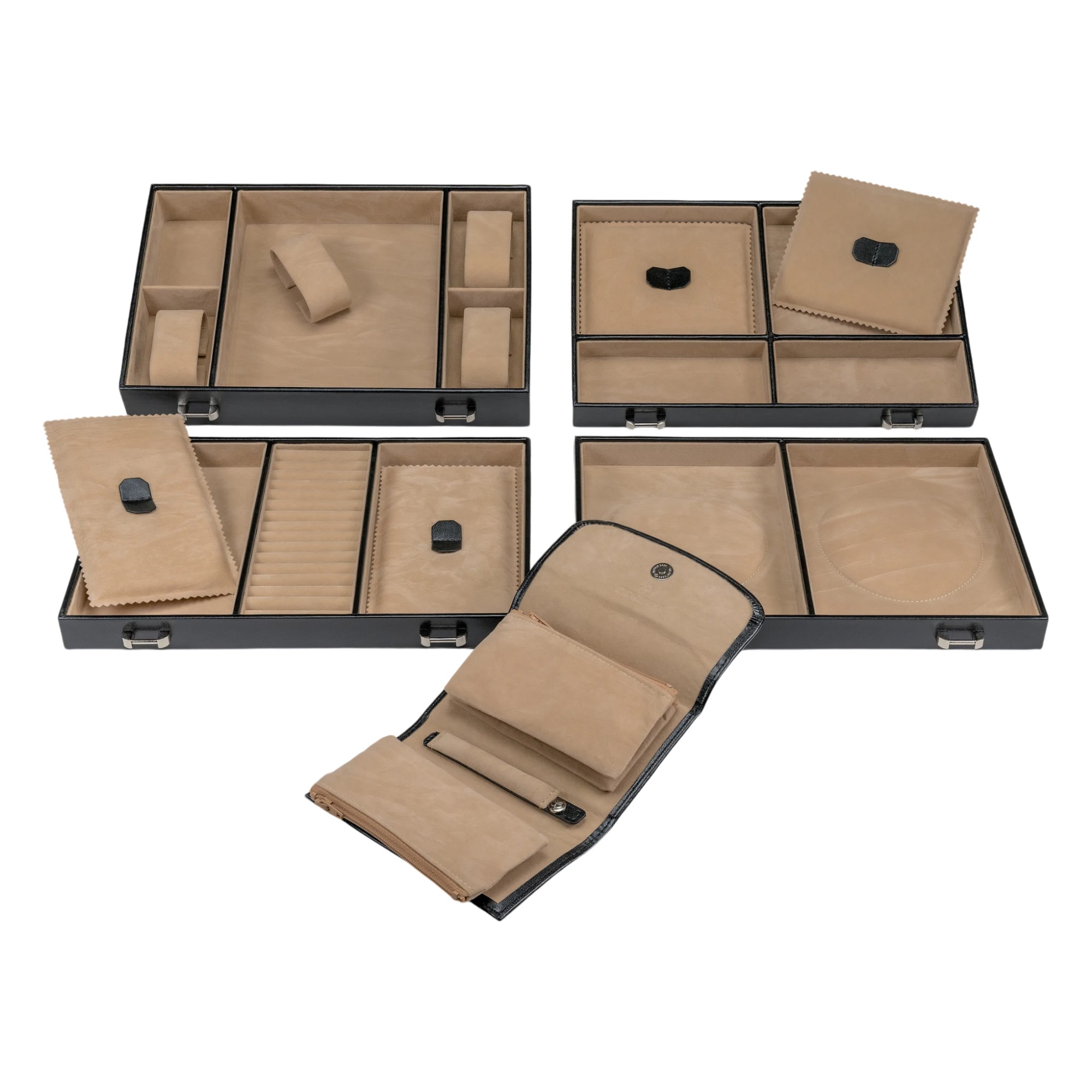 Coffret à bijoux/montres avec pochette à bijoux intégrée Merino / noir