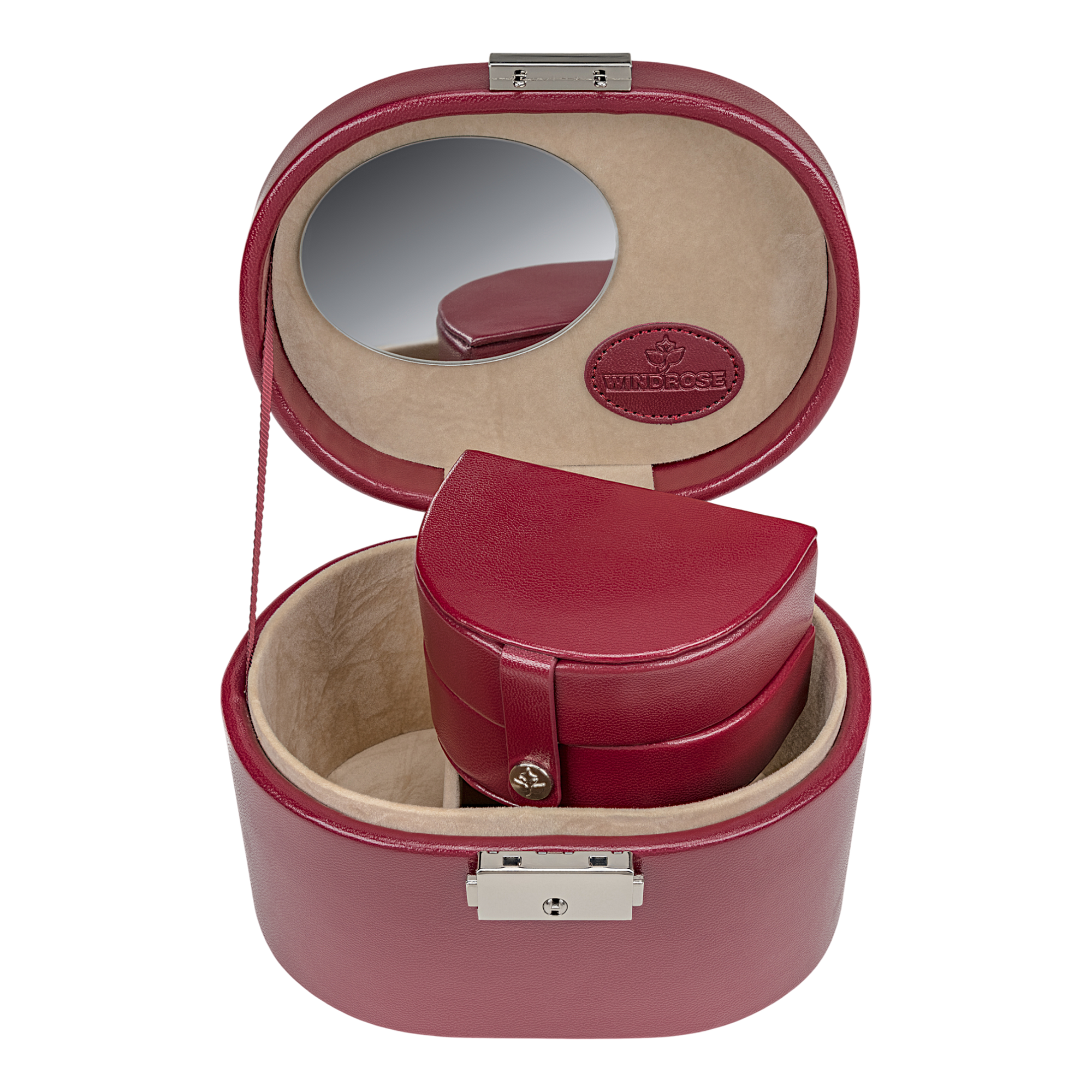 Piccolo portagioie con inserto (utilizzabile come custodia da viaggio separata) Merino / rosso