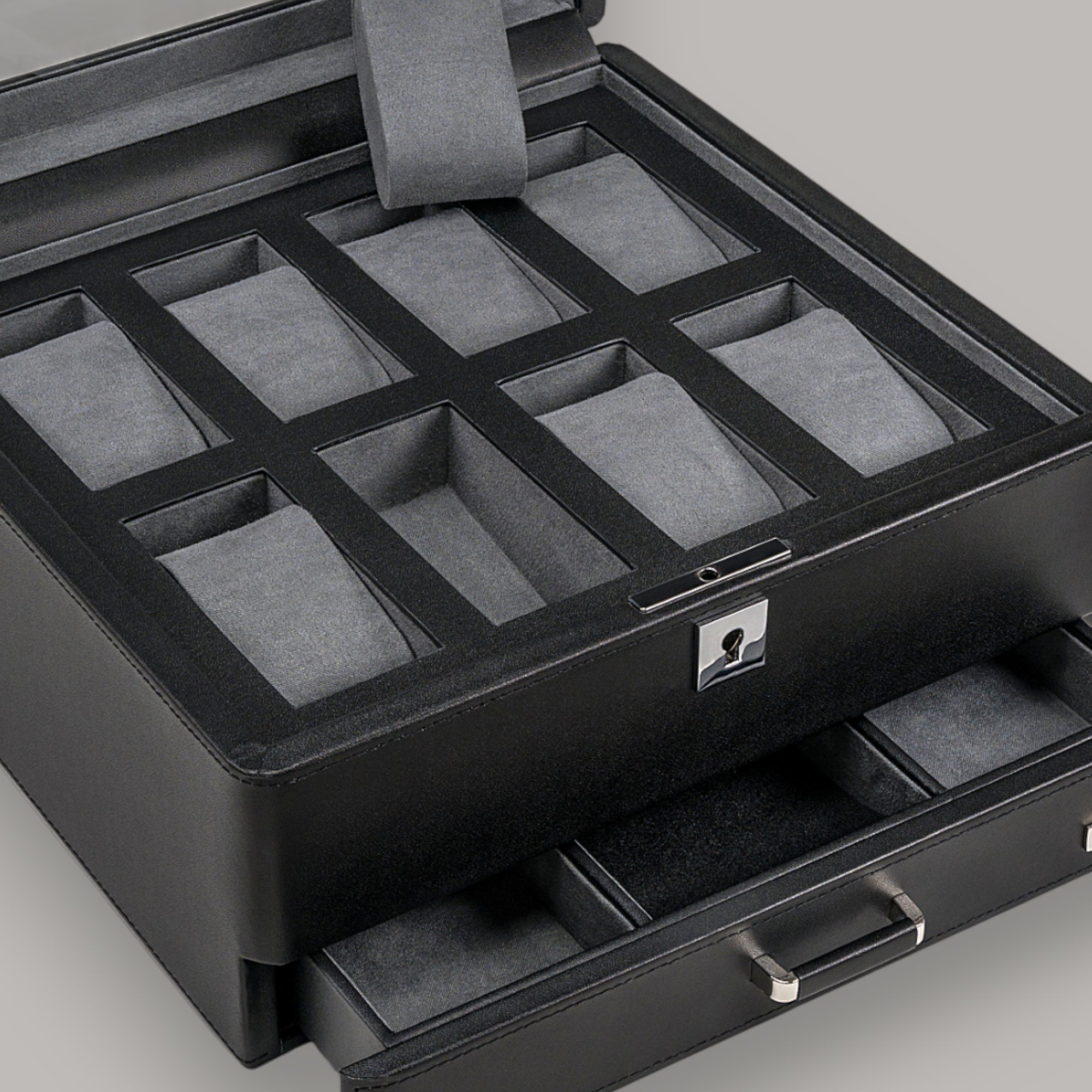 Uhrenetui für 8 Uhren 8 Uhren Tempora / schwarz (Recyceltes Leder)