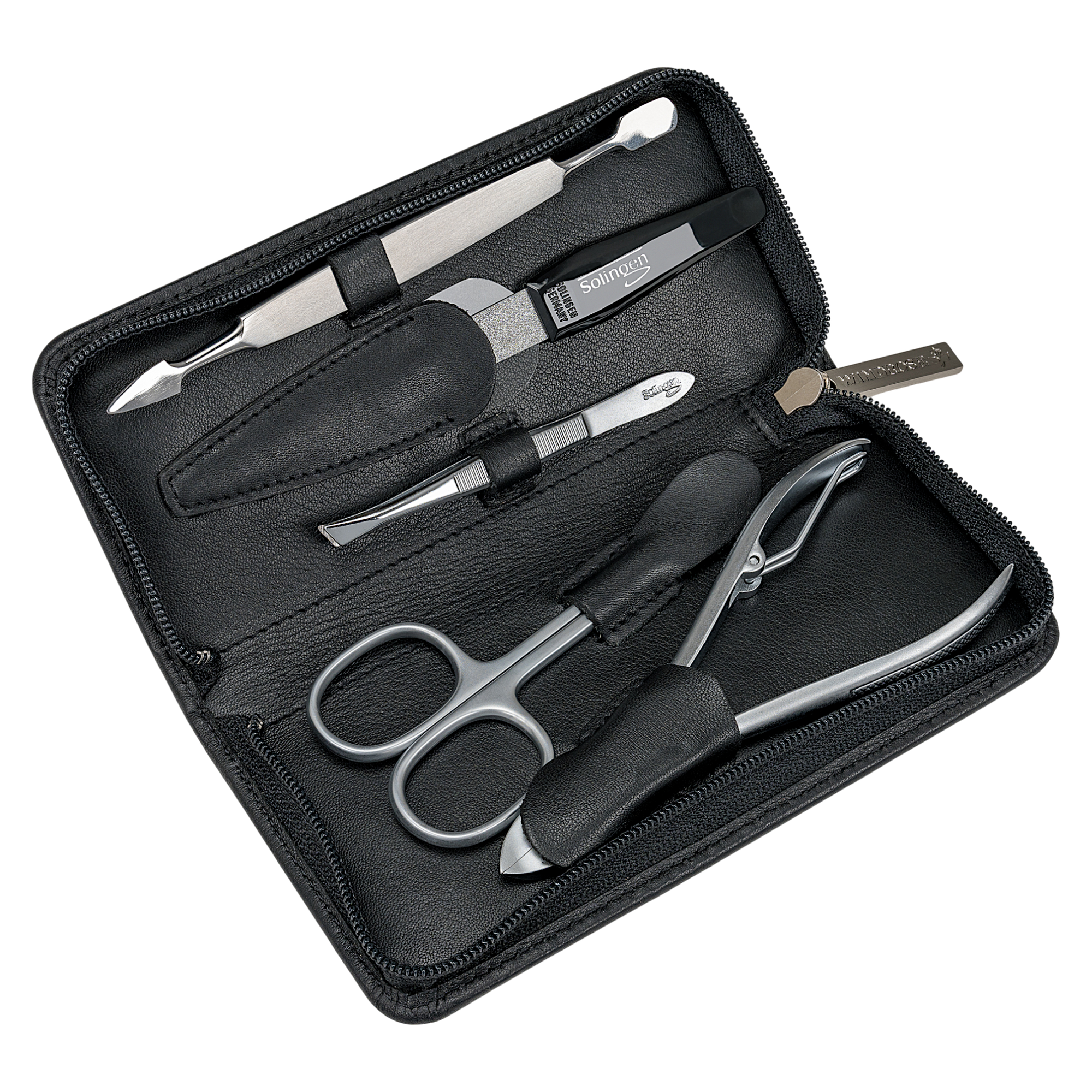 Trousse de manucure 5 pièces Nappa / noir (cuir de vachette pleine fleur)