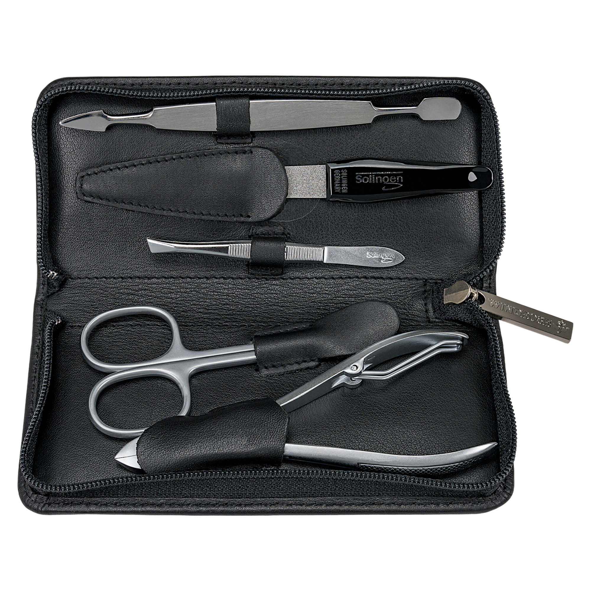Trousse de manucure 5 pièces Nappa / noir (cuir de vachette pleine fleur)