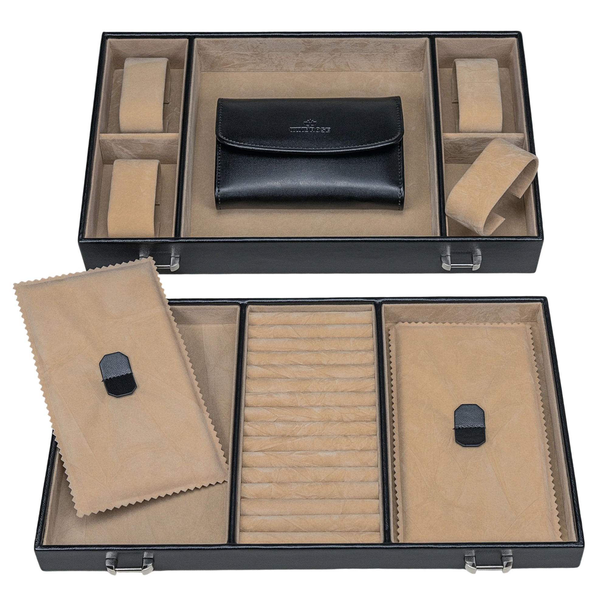 Coffret à bijoux XXL avec pochette à bijoux intégrée Mérinos / noir