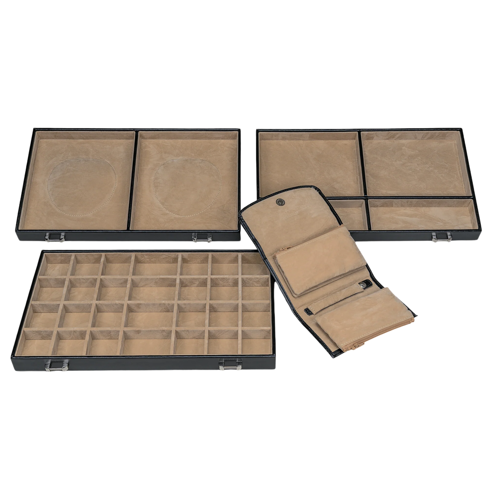 Coffret à bijoux XXL avec pochette à bijoux intégrée Mérinos / noir