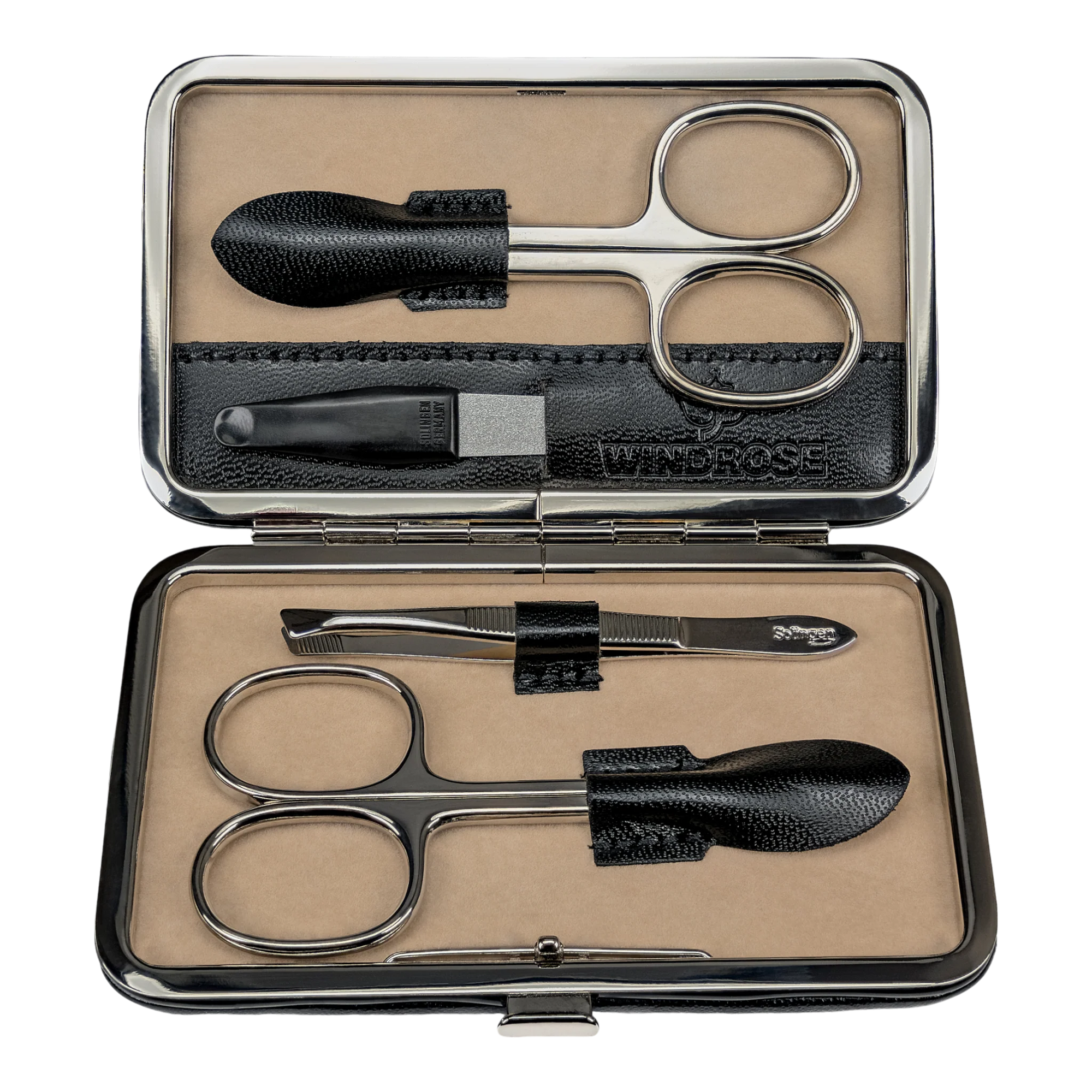 Astuccio per manicure 4 pezzi Merino / nero