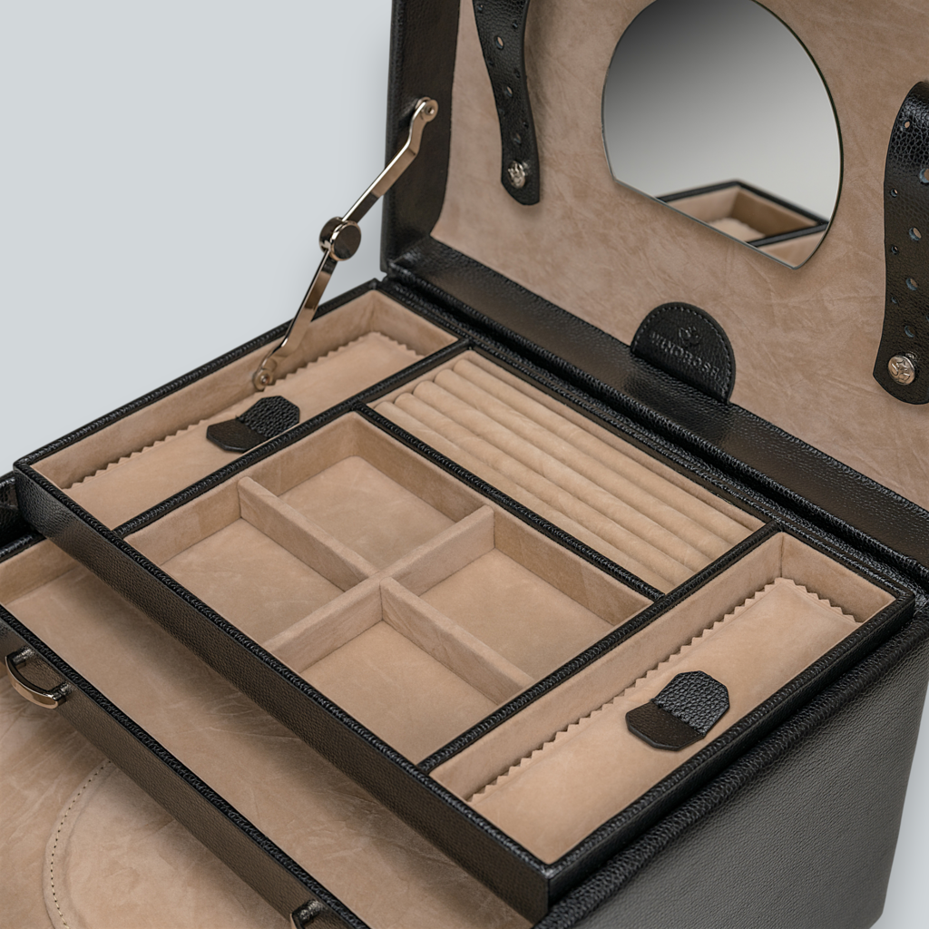 Schmuckoffer beluga / schwarz (Leder)