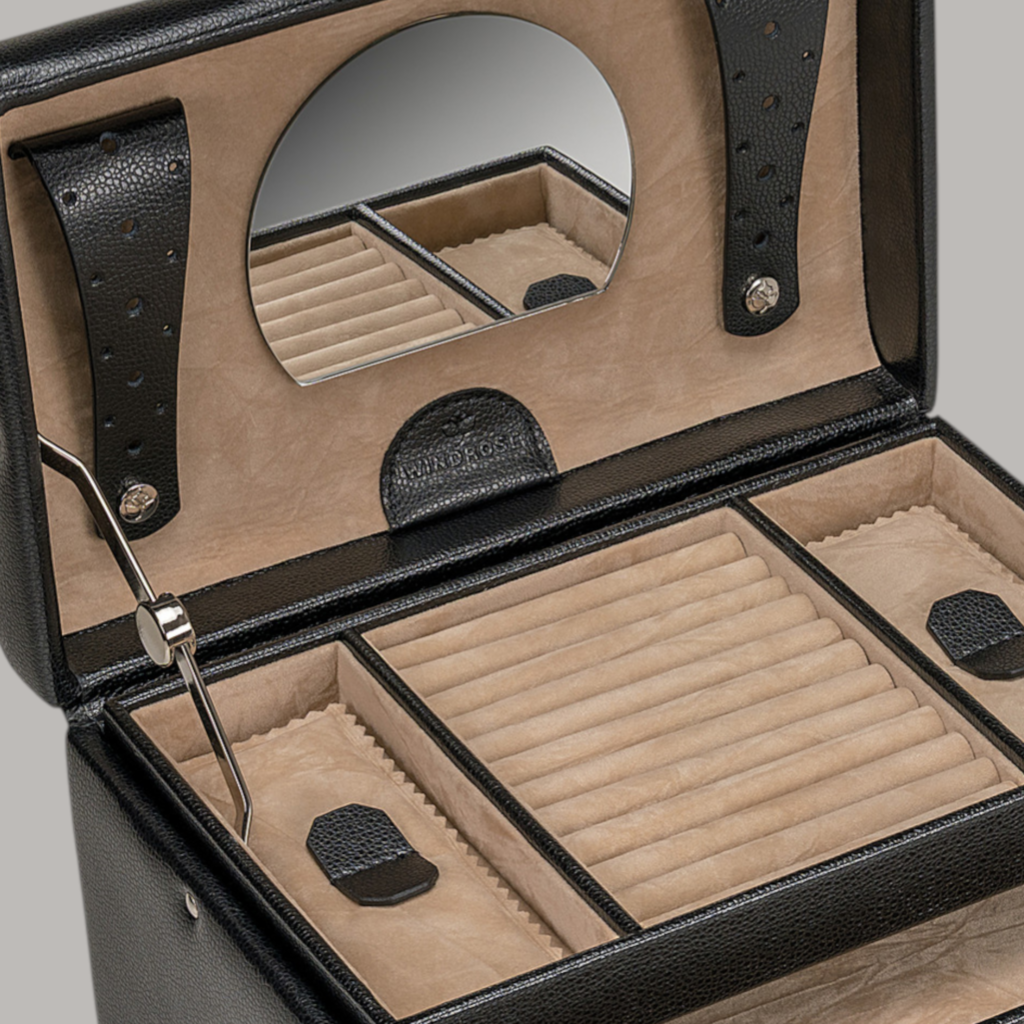 Schmuckkoffer beluga / schwarz (Leder)