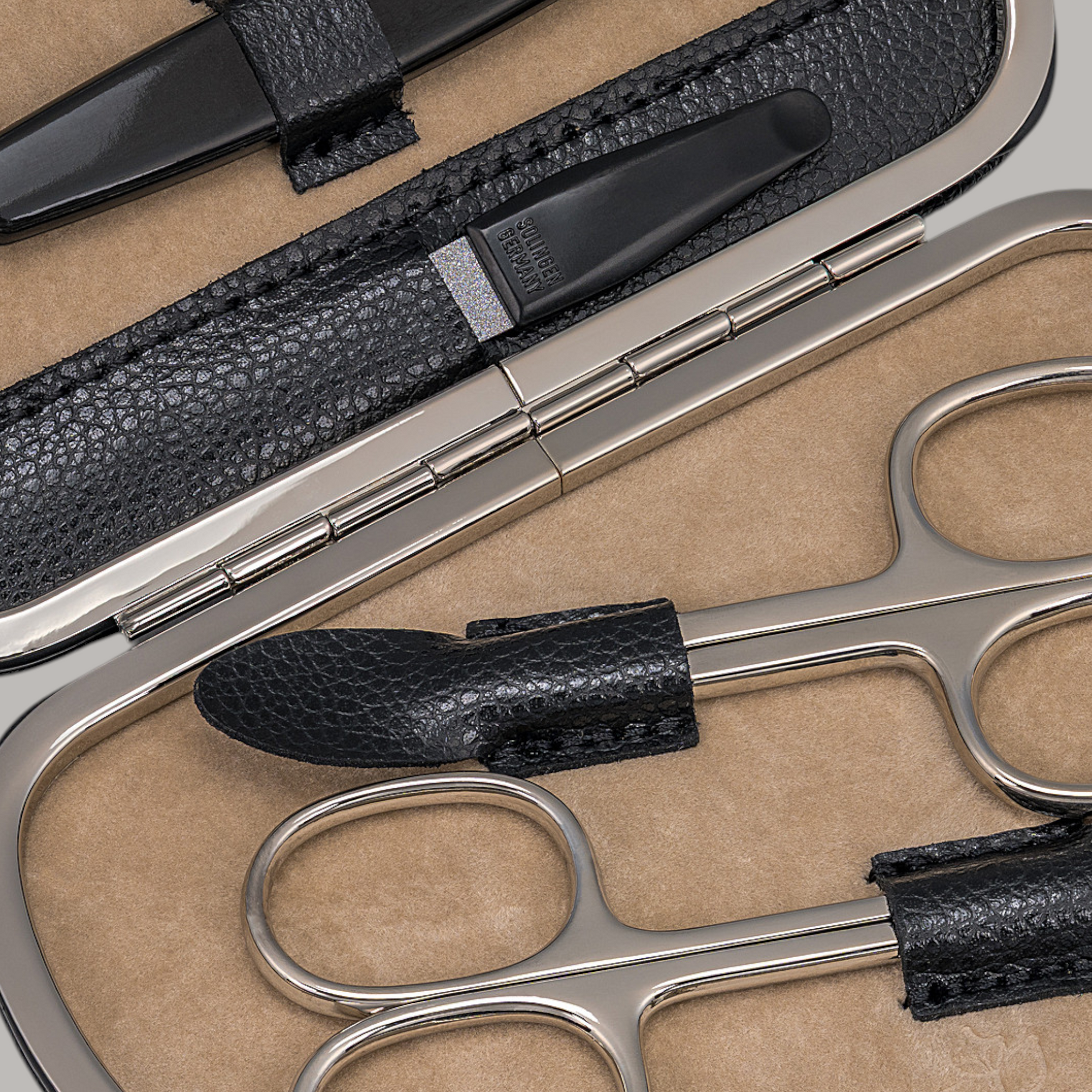 5-teilig Maniküretui beluga / schwarz (Leder)