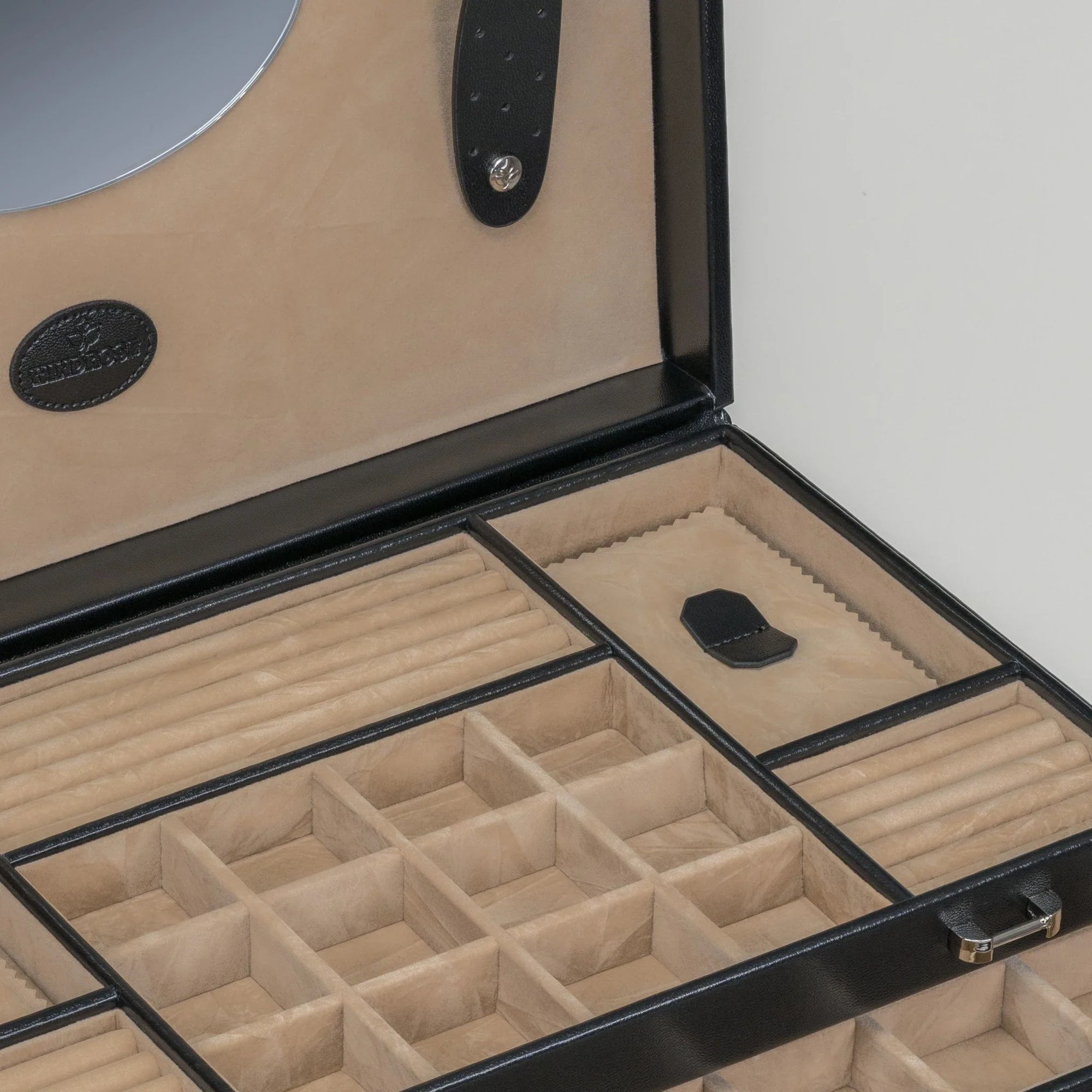 Coffret à bijoux XXL avec pochette à bijoux intégrée Mérinos / noir